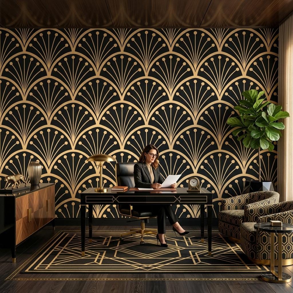 Art Deco Gold Fan Wallpaper, Gatsby Glam Wall Mural-WP0240