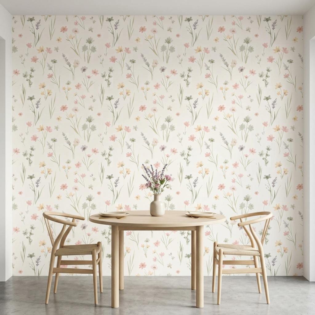 Watercolor Wildflower Wallpaper, Cottagecore Garden Mural-WP0247