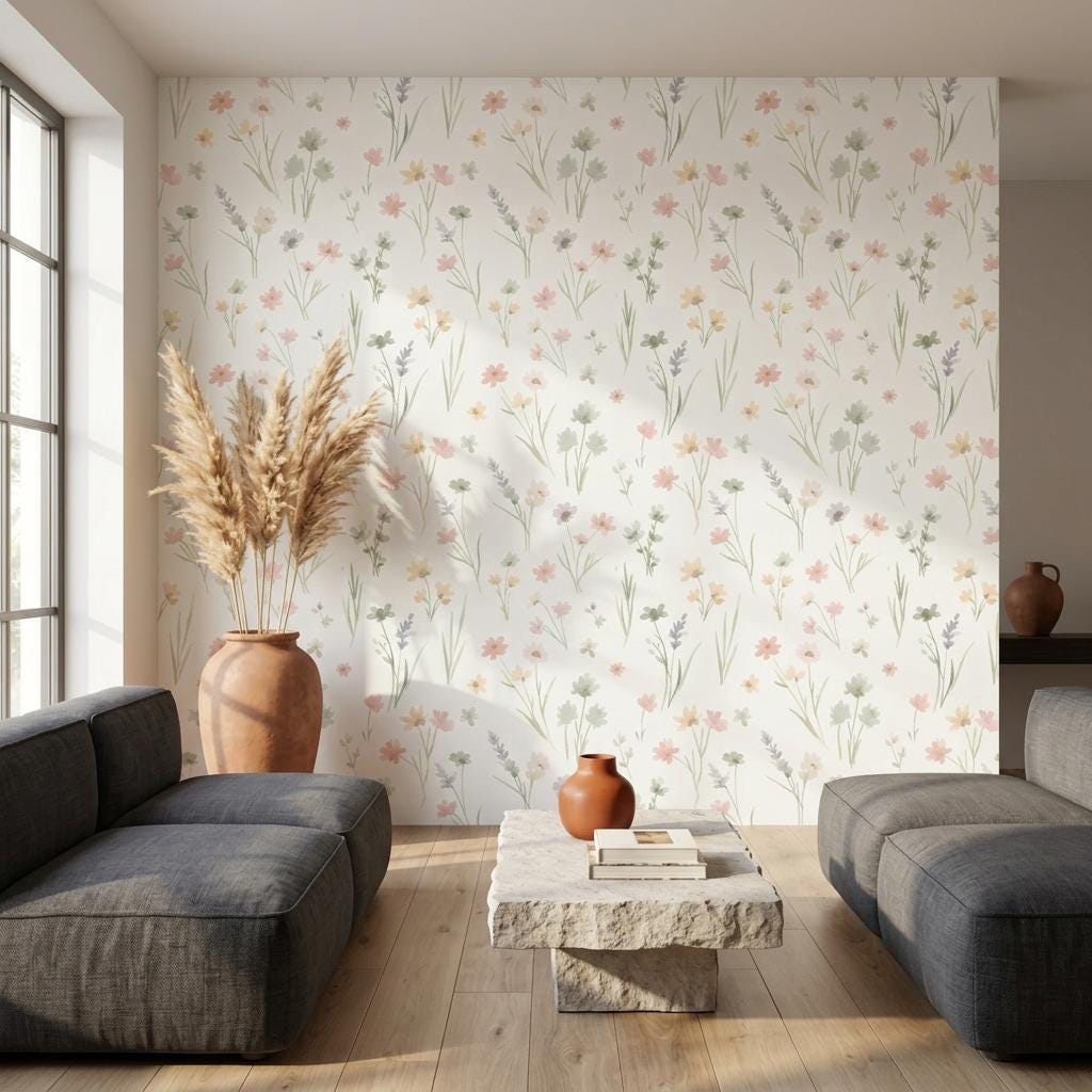 Watercolor Wildflower Wallpaper, Cottagecore Garden Mural-WP0247