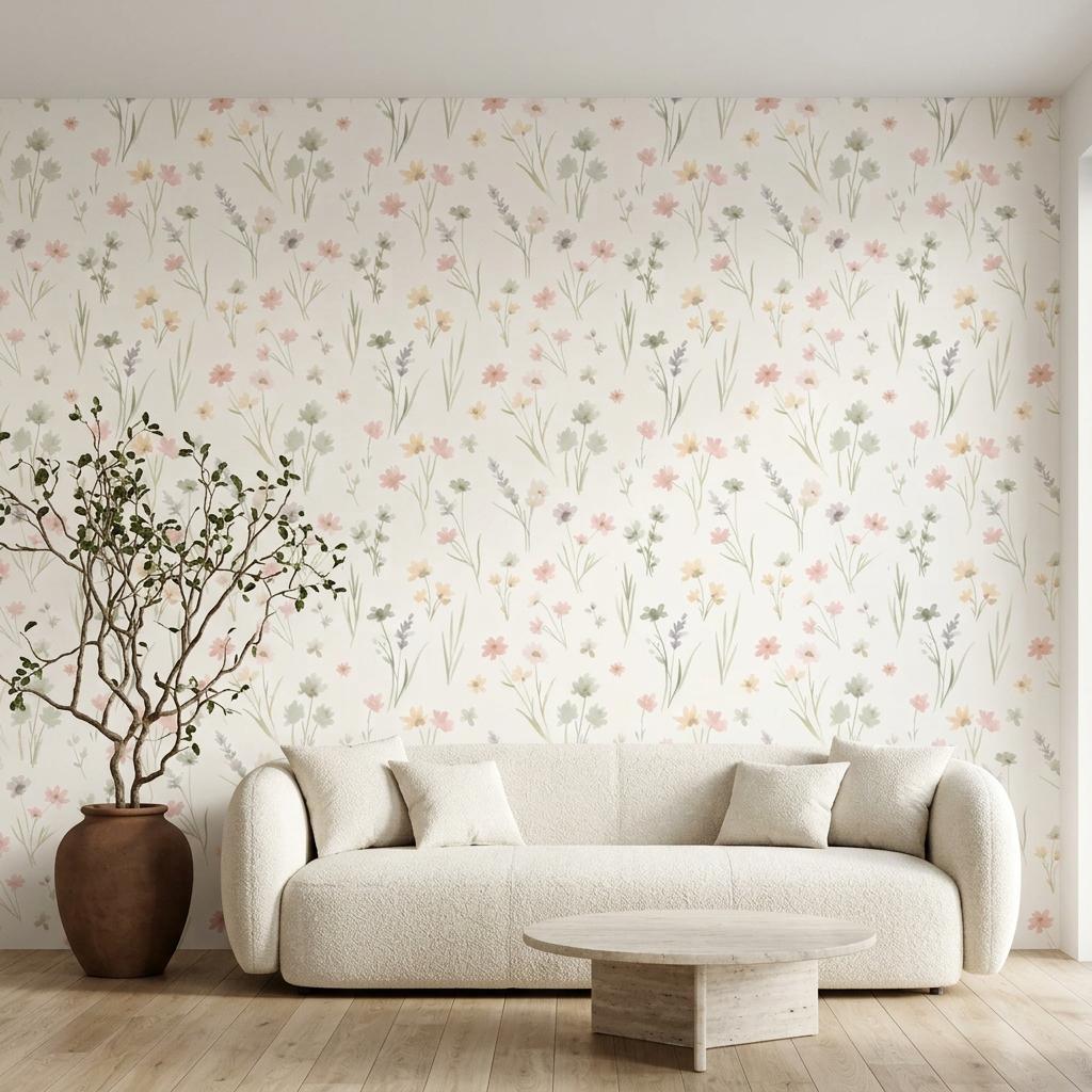 Watercolor Wildflower Wallpaper, Cottagecore Garden Mural-WP0247