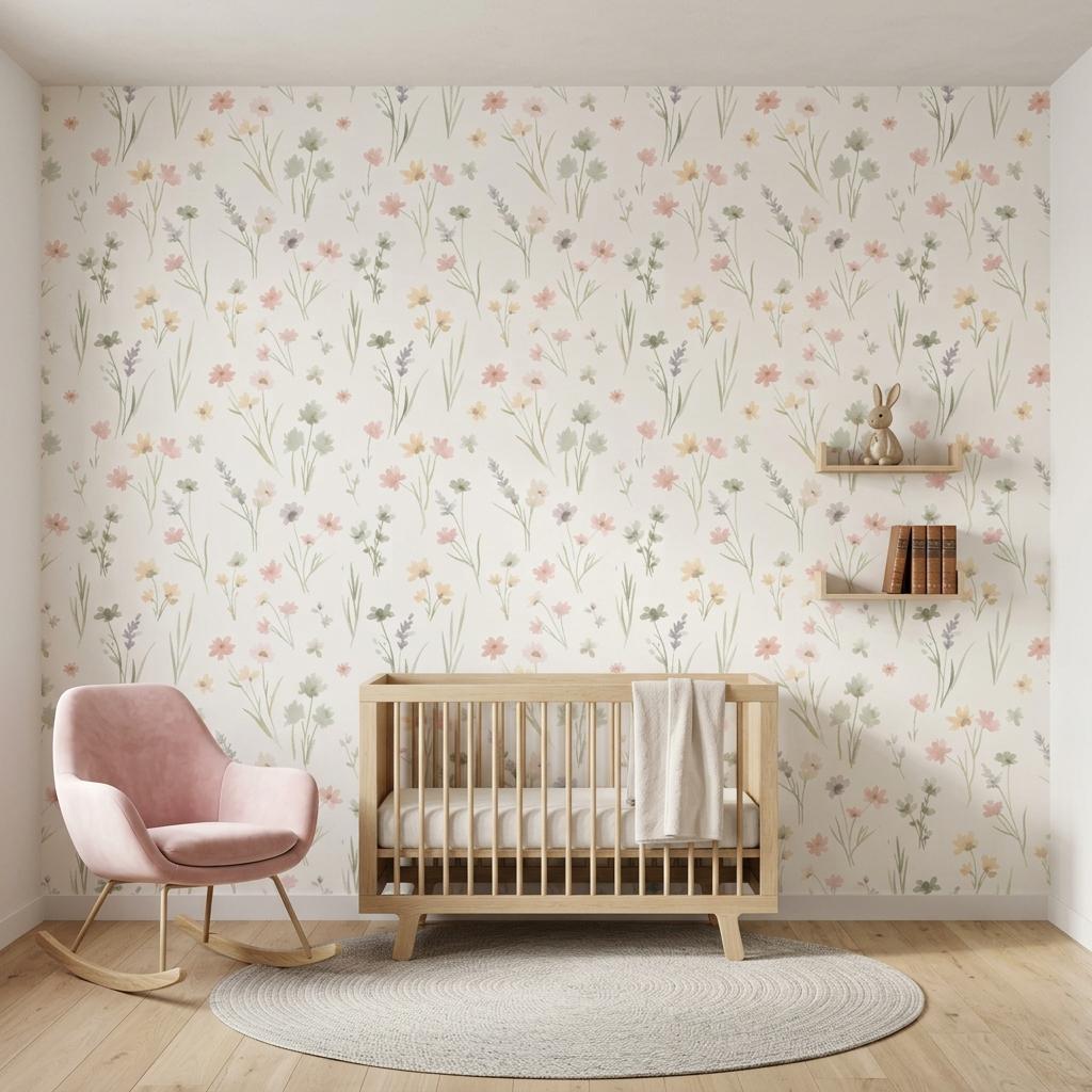Watercolor Wildflower Wallpaper, Cottagecore Garden Mural-WP0247