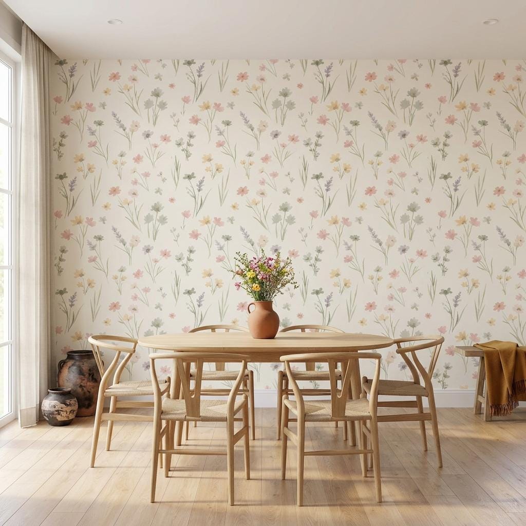Watercolor Wildflower Wallpaper, Cottagecore Garden Mural-WP0247