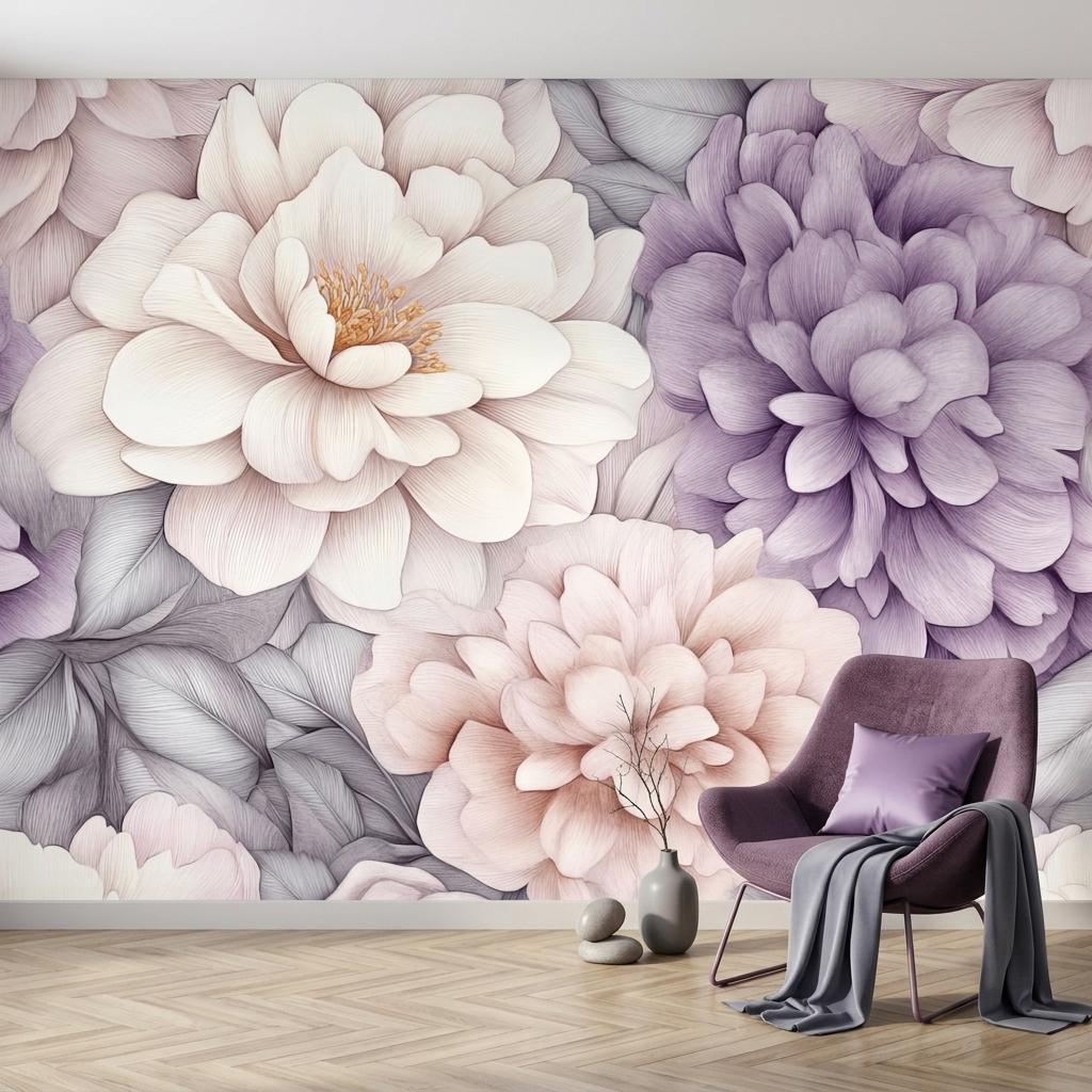 Oversized Peony Wall Mural, Lavender Botanical-WP0249