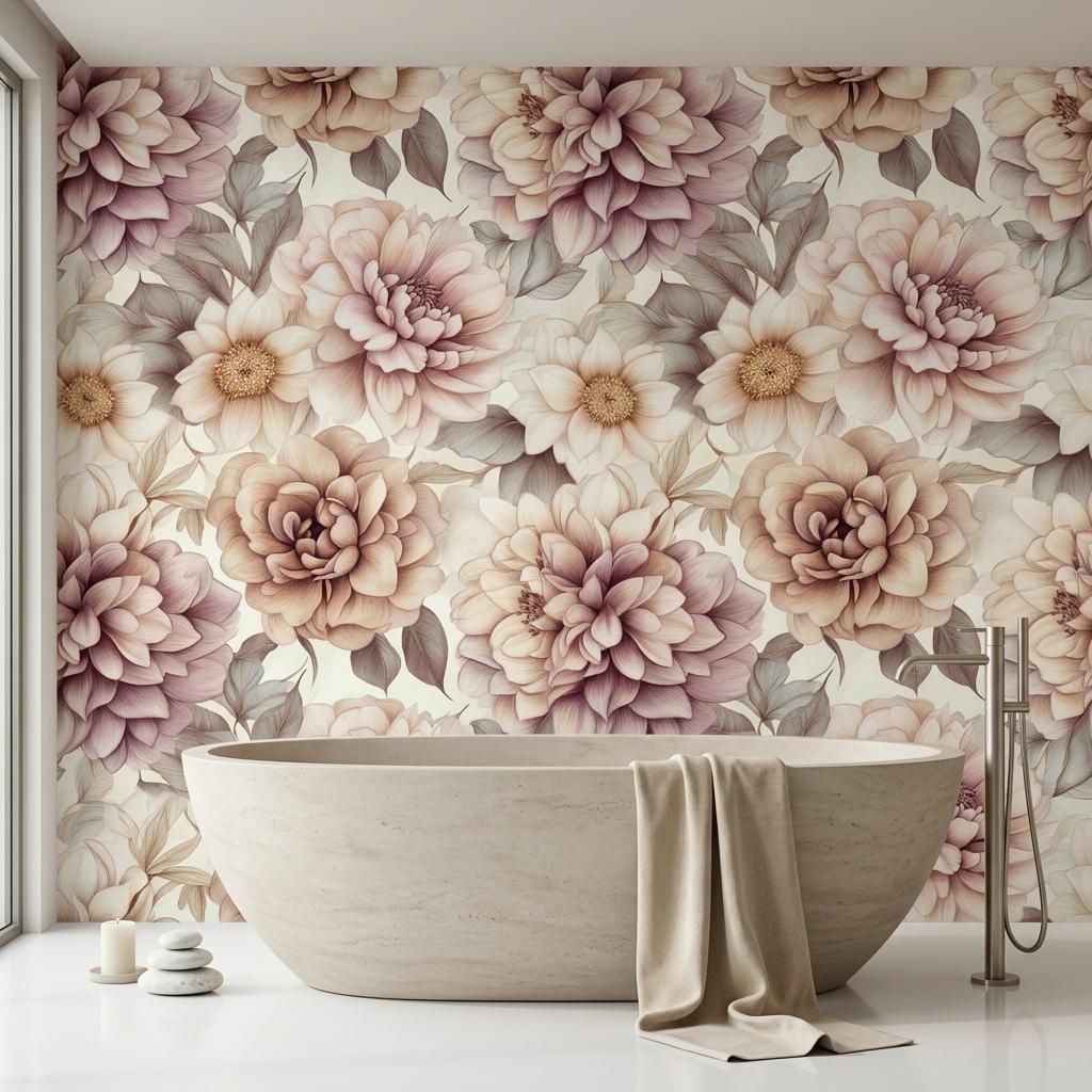 Large Scale Dahlia Wall Mural, Dusty Rose Botanical-WP0250
