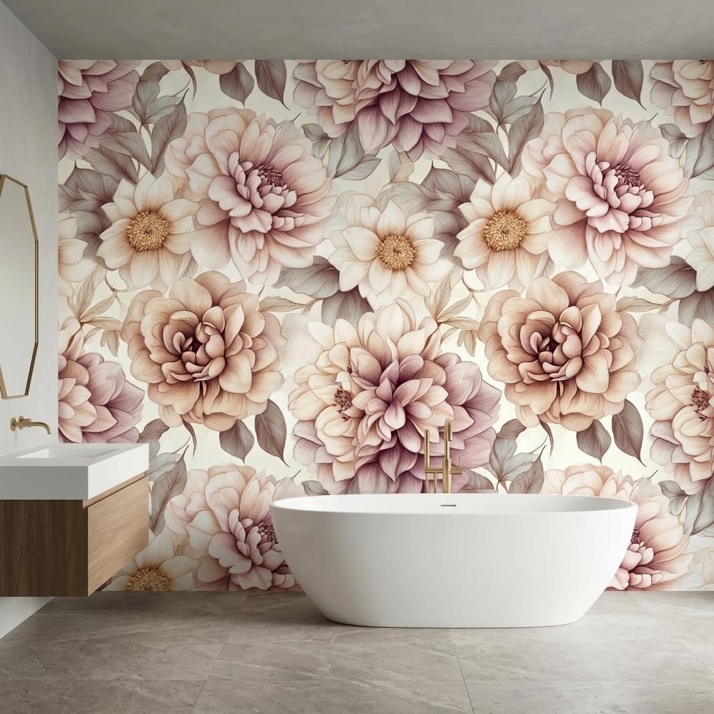 Large Scale Dahlia Wall Mural, Dusty Rose Botanical-WP0250