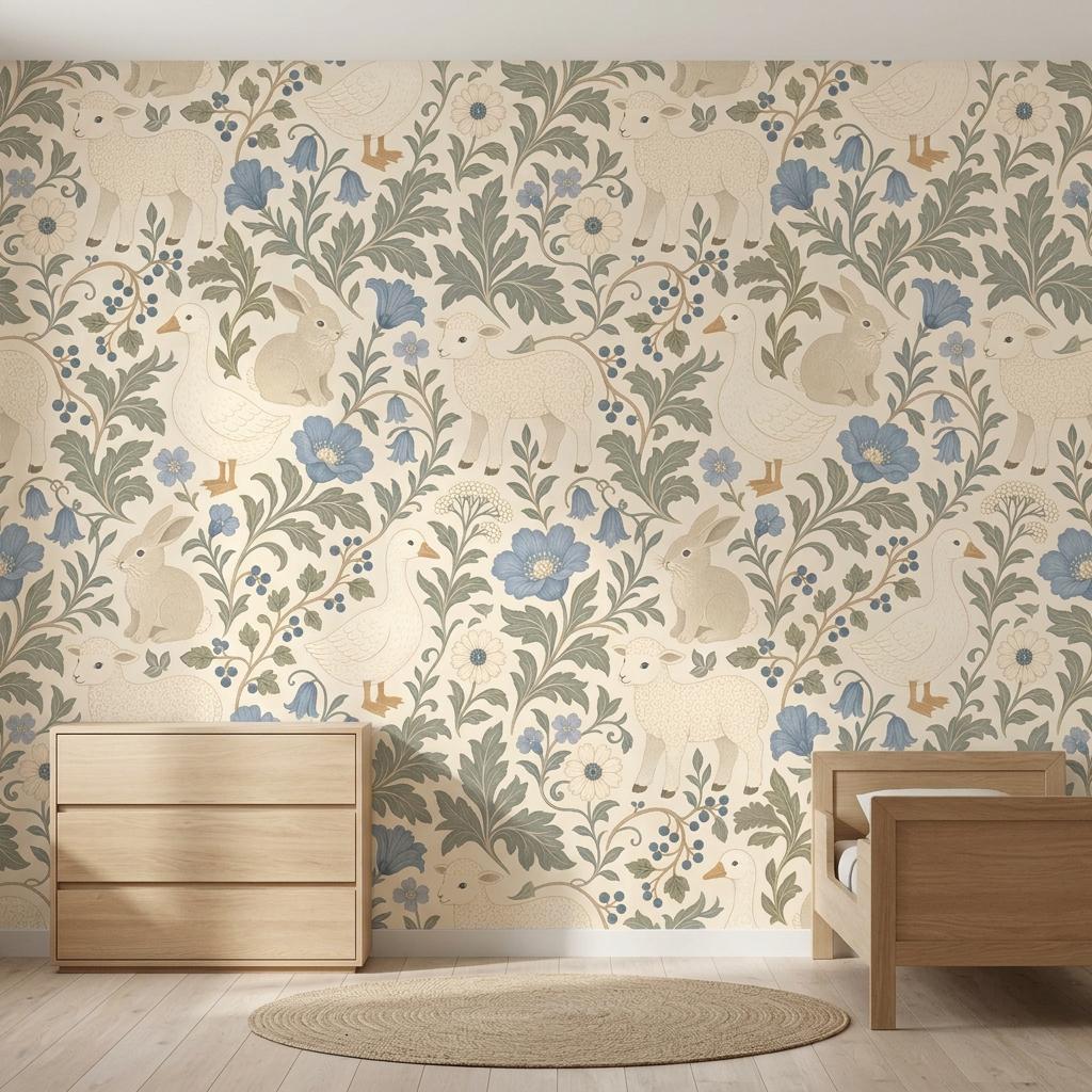 William Morris Woodland Animal Wallpaper Mural-WP0277