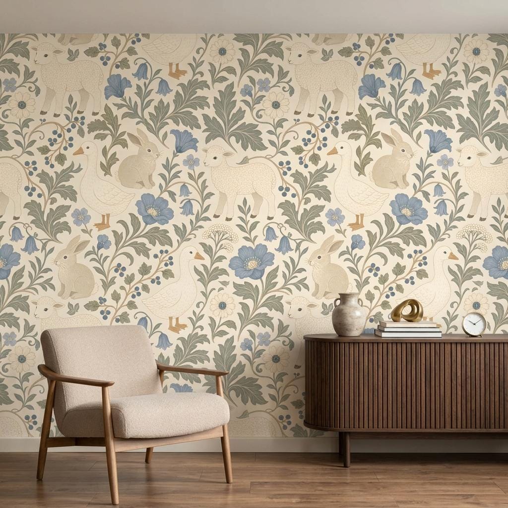 William Morris Woodland Animal Wallpaper Mural-WP0277